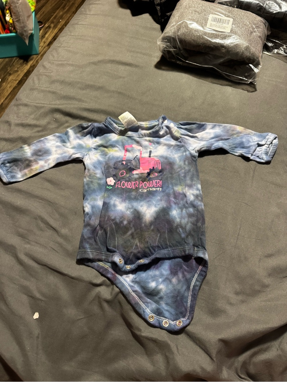 Carhartt Navy Tie-Dye 'Flower Power' Long-Sleeve One-Piece for Kids